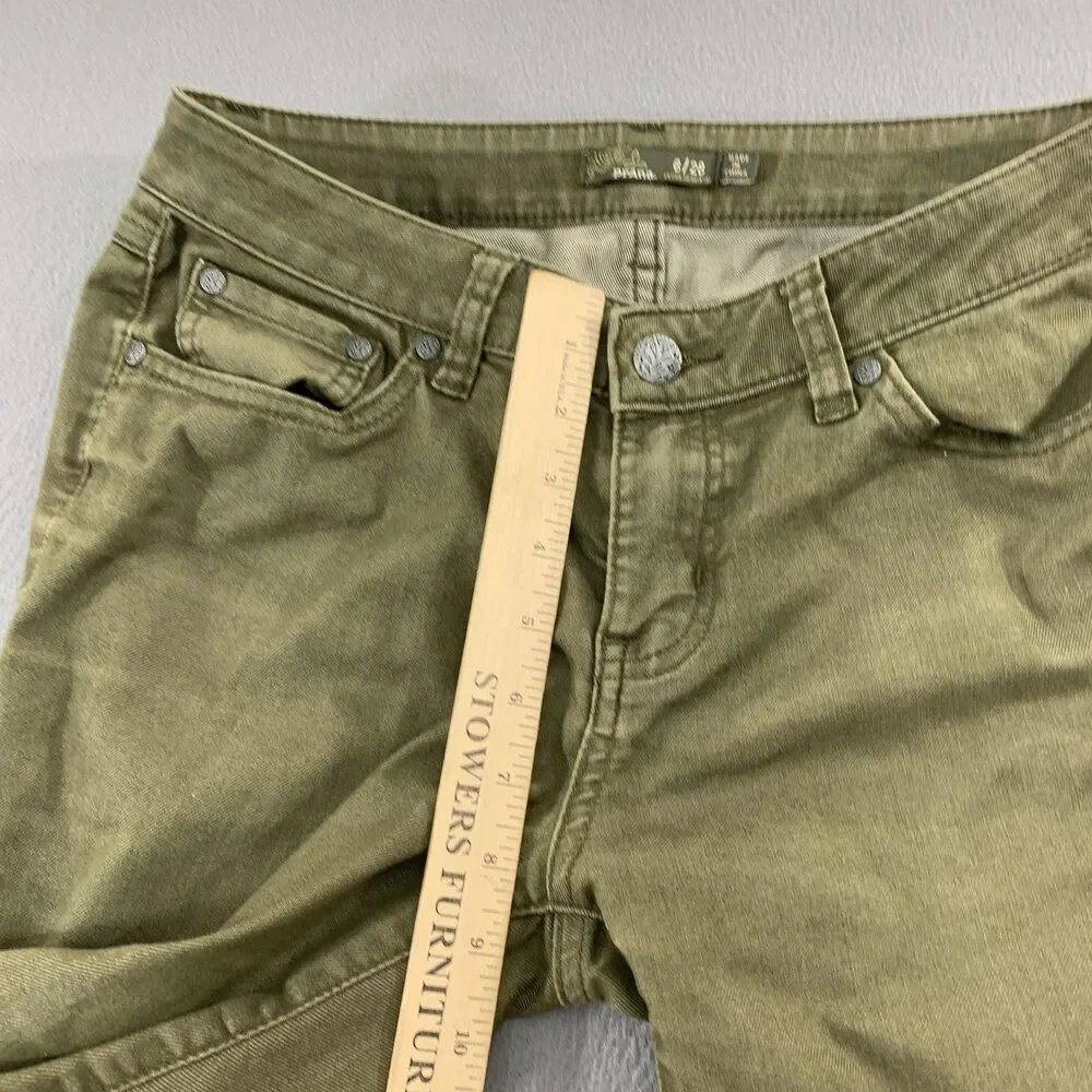PrAna Jeans Womens 6/28 Green Medium Wash Slim Tapered Mid Rise Stretch Denim
